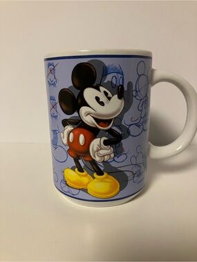 Disney Mickey Mouse Light Blue Ceramic Mug with Red and Yellow Accents